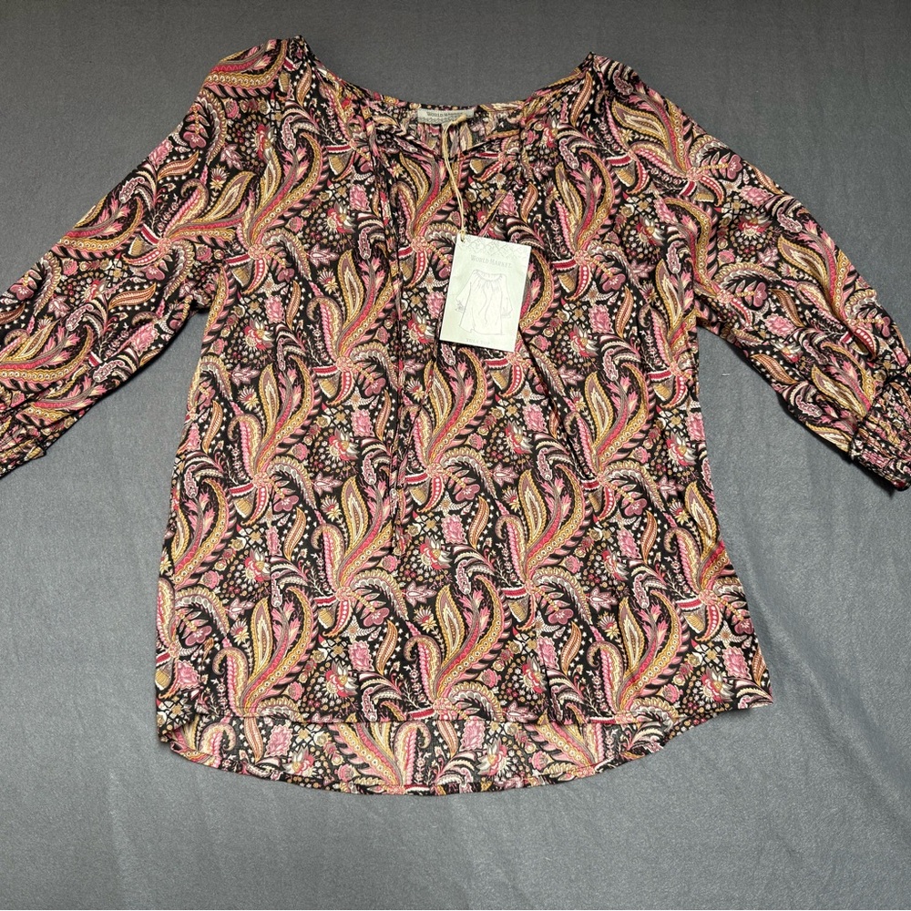 Cost Plus World Market Pink and Brown Paisley Blouse